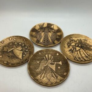 Wendell August Forge Set Of 4 Handmade Solid Bronze Angel Themed Coasters 4.6” R